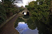 [ photo: Arched Bridge Sky and Trees Reflected in Kennet & Avon Canal, Bath, UK, Dec 2005 (img 105-067) ]