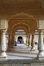 [ photo: Diwan-i-Aam (Public Audience Hall) Closeup 2, through the Arches, Amber Fort, Jaipur, Rajasthan, India, February 2010 (img 206-041) ]