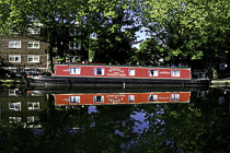 [ photo: Canal Boat Reflection on the Paddington Arm of the Grand Union Canal, near Little Venice, London, England, UK, May 2009 (img 165-017) ]